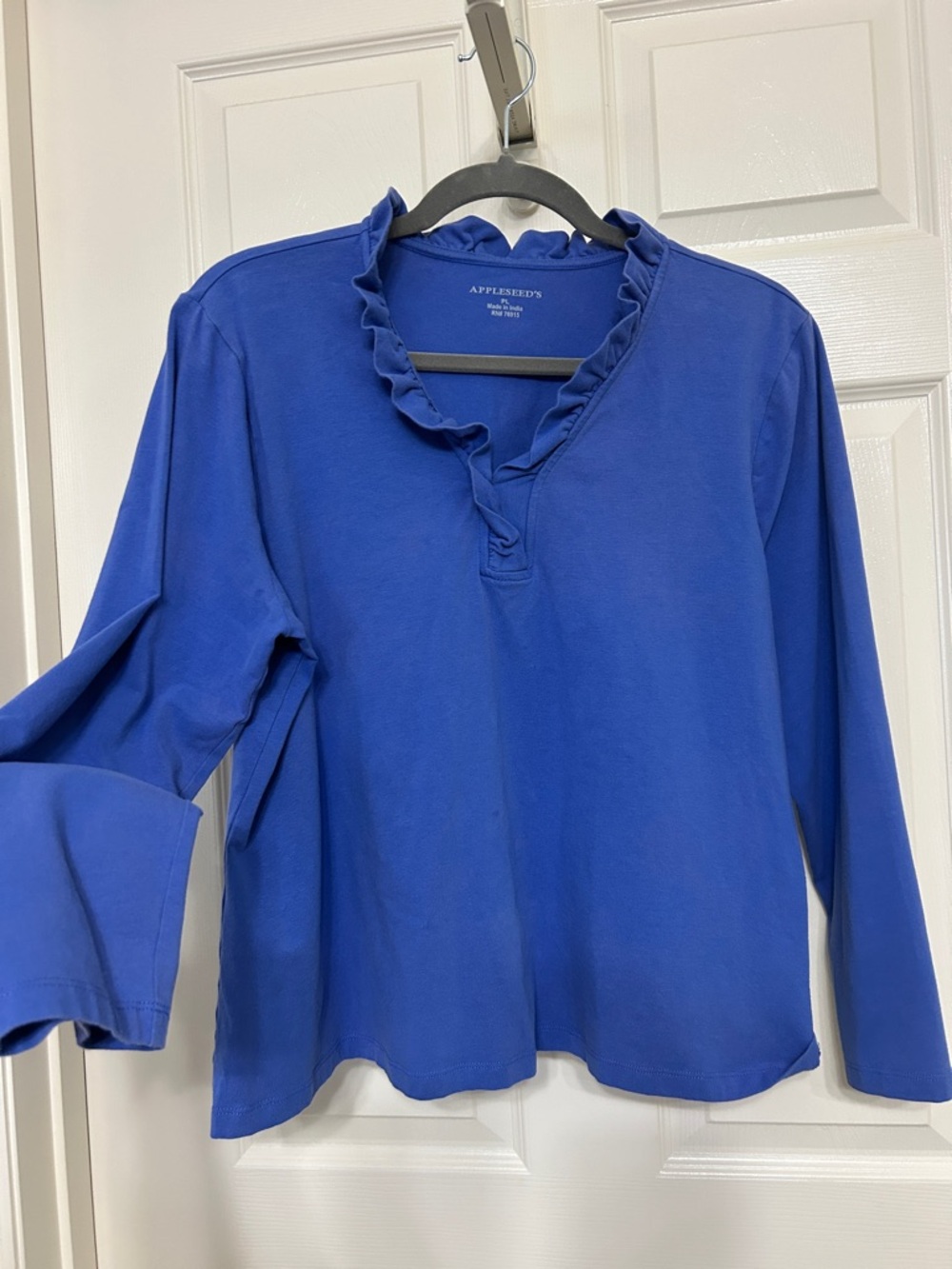 Appleseed's Blue Cotton blend Ruffle V-Neck Top Soft Cozy Quality PL